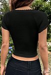 Kadın Siyah Göğsü Ve Kolları Dantelli Fiyonklu Kısa Kol Crop Top Bluz – Şık, Rahat Ve Kolay Kombinlenebilir