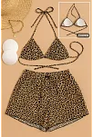 Kadın 3'lü Set Leopar Desenli Şortlu Ve Yandan Bağlamalı Bikini Mayo Takımı – Modern, Konforlu Ve Günlük Kombinlere Uygun