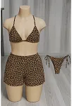 Kadın 3'lü Set Leopar Desenli Şortlu Ve Yandan Bağlamalı Bikini Mayo Takımı – Modern, Konforlu Ve Günlük Kombinlere Uygun