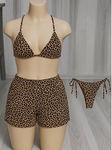 Kadın 3'lü Set Leopar Desenli Şortlu Ve Yandan Bağlamalı Bikini Mayo Takımı – Modern, Konforlu Ve Günlük Kombinlere Uygun