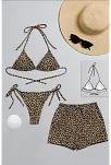 Kadın 3'lü Set Leopar Desenli Şortlu Ve Yandan Bağlamalı Bikini Mayo Takımı – Modern, Konforlu Ve Günlük Kombinlere Uygun