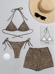 Kadın 3'lü Set Leopar Desenli Şortlu Ve Yandan Bağlamalı Bikini Mayo Takımı – Modern, Konforlu Ve Günlük Kombinlere Uygun