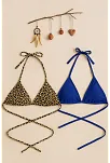Kadın Leopar Desenli Ve Mavi Minimal Kesim Üçgen Bikini Üstü – Modern Ve Şık Tasarım