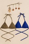 Kadın Leopar Desenli Ve Mavi Minimal Kesim Üçgen Bikini Üstü – Modern Ve Şık Tasarım
