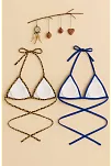 Kadın Leopar Desenli Ve Mavi Minimal Kesim Üçgen Bikini Üstü – Modern Ve Şık Tasarım