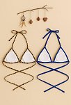 Kadın Leopar Desenli Ve Mavi Minimal Kesim Üçgen Bikini Üstü – Modern Ve Şık Tasarım