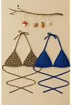 Kadın Leopar Desenli Ve Mavi Minimal Kesim Üçgen Bikini Üstü – Modern Ve Şık Tasarım