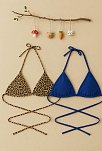 Kadın Leopar Desenli Ve Mavi Minimal Kesim Üçgen Bikini Üstü – Modern Ve Şık Tasarım