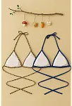 Kadın Leopar Desenli Ve Mavi Minimal Kesim Üçgen Bikini Üstü – Modern Ve Şık Tasarım