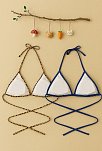Kadın Leopar Desenli Ve Mavi Minimal Kesim Üçgen Bikini Üstü – Modern Ve Şık Tasarım