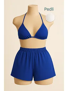 Kadın Mavi Şortlu Belden Ve Boyundan Bağlamalı Bikini Takımı – Modern, Konforlu Ve Günlük Kombinlere Uygun