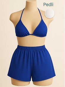 Kadın Mavi Şortlu Belden Ve Boyundan Bağlamalı Bikini Takımı – Modern, Konforlu Ve Günlük Kombinlere Uygun