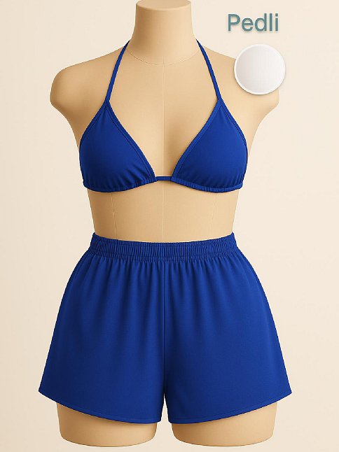 Kadın Mavi Şortlu Belden Ve Boyundan Bağlamalı Bikini Takımı – Modern, Konforlu Ve Günlük Kombinlere Uygun