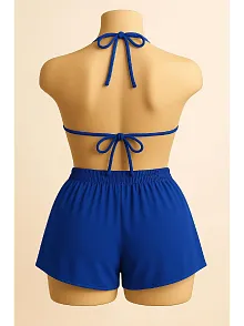 Kadın Mavi Şortlu Belden Ve Boyundan Bağlamalı Bikini Takımı – Modern, Konforlu Ve Günlük Kombinlere Uygun