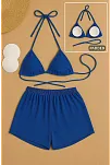 Kadın Mavi Şortlu Belden Ve Boyundan Bağlamalı Bikini Takımı – Modern, Konforlu Ve Günlük Kombinlere Uygun