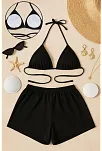 Kadın Siyah Şortlu Belden Ve Boyundan Bağlamalı Bikini Takımı – Modern, Konforlu Ve Günlük Kombinlere Uygun