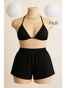 Kadın Siyah Şortlu Belden Ve Boyundan Bağlamalı Bikini Takımı – Modern, Konforlu Ve Günlük Kombinlere Uygun