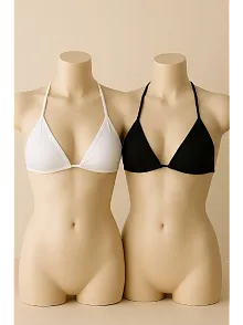 Kadın Siyah Ve Beyaz Minimal Kesim Üçgen Bikini Üstü – Modern Ve Şık Tasarım