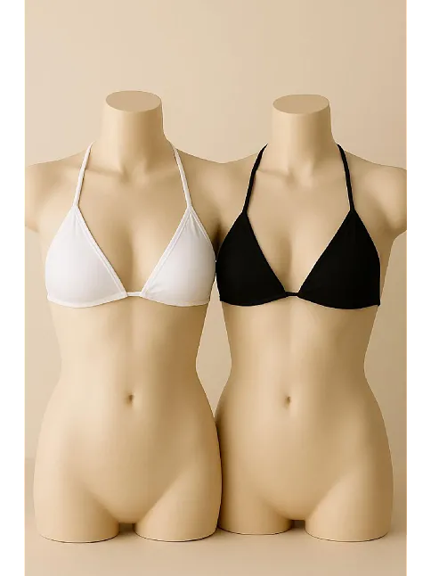 Kadın Siyah Ve Beyaz Minimal Kesim Üçgen Bikini Üstü – Modern Ve Şık Tasarım