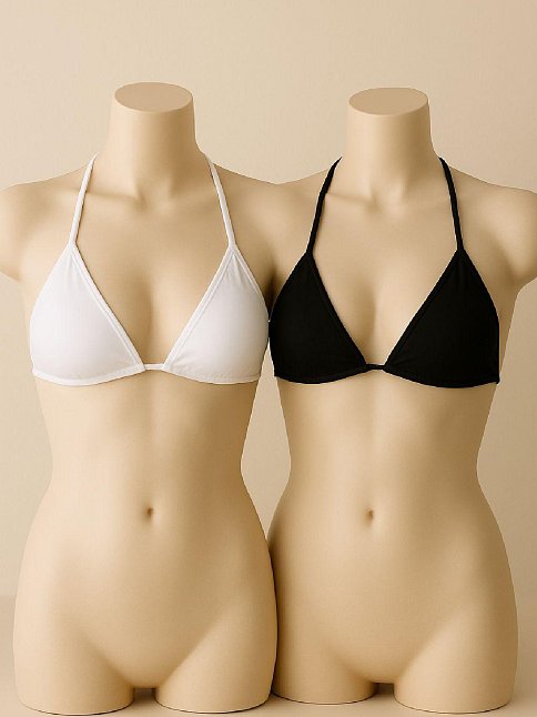 Kadın Siyah Ve Beyaz Minimal Kesim Üçgen Bikini Üstü – Modern Ve Şık Tasarım