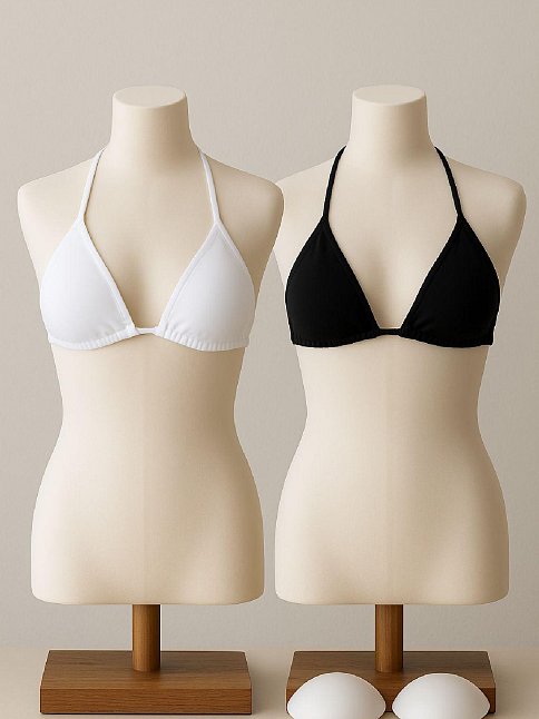 Kadın Siyah Ve Beyaz Minimal Kesim Üçgen Bikini Üstü – Modern Ve Şık Tasarım