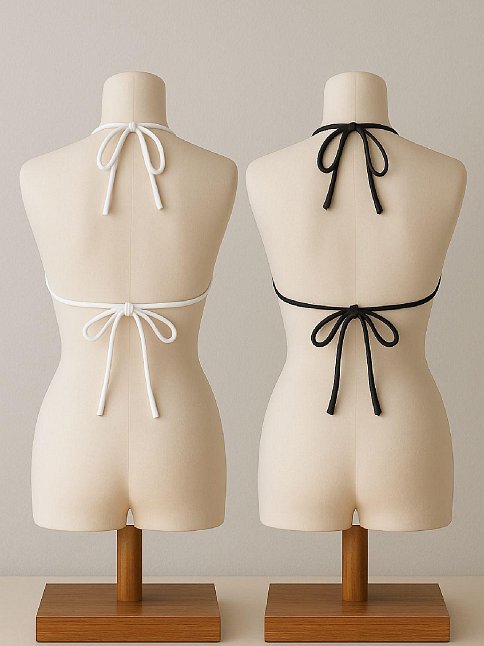 Kadın Siyah Ve Beyaz Minimal Kesim Üçgen Bikini Üstü – Modern Ve Şık Tasarım
