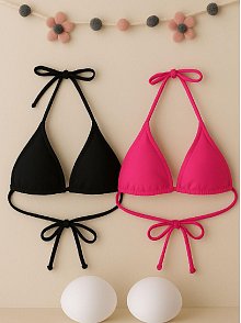 Kadın Siyah Ve Fuşya Minimal Kesim Üçgen Bikini Üstü – Modern Ve Şık Tasarım