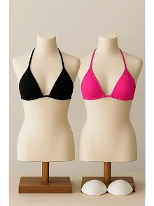 Kadın Siyah Ve Fuşya Minimal Kesim Üçgen Bikini Üstü – Modern Ve Şık Tasarım