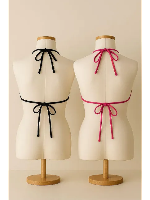 Kadın Siyah Ve Fuşya Minimal Kesim Üçgen Bikini Üstü – Modern Ve Şık Tasarım