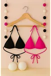 Kadın Siyah Ve Fuşya Minimal Kesim Üçgen Bikini Üstü – Modern Ve Şık Tasarım