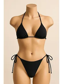 Kadın Siyah Yandan Ve Boyundan Bağlamalı Bikini Mayo Takımı – Modern, Konforlu Ve Günlük Kombinlere Uygun