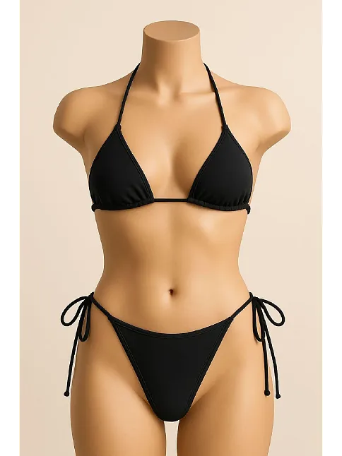 Kadın Siyah Yandan Ve Boyundan Bağlamalı Bikini Mayo Takımı – Modern, Konforlu Ve Günlük Kombinlere Uygun