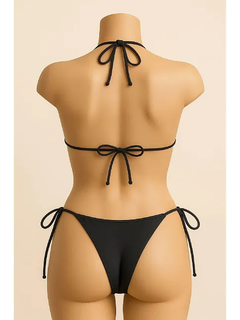 Kadın Siyah Yandan Ve Boyundan Bağlamalı Bikini Mayo Takımı – Modern, Konforlu Ve Günlük Kombinlere Uygun