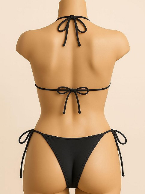 Kadın Siyah Yandan Ve Boyundan Bağlamalı Bikini Mayo Takımı – Modern, Konforlu Ve Günlük Kombinlere Uygun