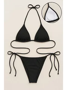 Kadın Siyah Yandan Ve Boyundan Bağlamalı Bikini Mayo Takımı – Modern, Konforlu Ve Günlük Kombinlere Uygun