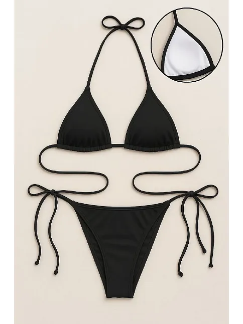 Kadın Siyah Yandan Ve Boyundan Bağlamalı Bikini Mayo Takımı – Modern, Konforlu Ve Günlük Kombinlere Uygun