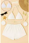 Kadın Beyaz Şortlu Belden Ve Boyundan Bağlamalı Bikini Takımı – Modern, Konforlu Ve Günlük Kombinlere Uygun