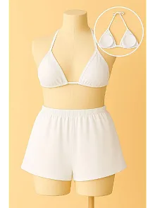 Kadın Beyaz Şortlu Belden Ve Boyundan Bağlamalı Bikini Takımı – Modern, Konforlu Ve Günlük Kombinlere Uygun