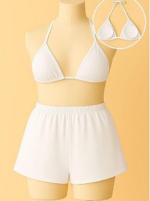 Kadın Beyaz Şortlu Belden Ve Boyundan Bağlamalı Bikini Takımı – Modern, Konforlu Ve Günlük Kombinlere Uygun