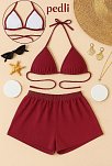 Kadın Bordo Şortlu Belden Ve Boyundan Bağlamalı Bikini Takımı – Modern, Konforlu Ve Günlük Kombinlere Uygun