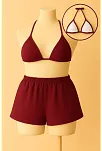 Kadın Bordo Şortlu Belden Ve Boyundan Bağlamalı Bikini Takımı – Modern, Konforlu Ve Günlük Kombinlere Uygun