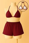 Kadın Bordo Şortlu Belden Ve Boyundan Bağlamalı Bikini Takımı – Modern, Konforlu Ve Günlük Kombinlere Uygun