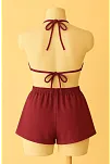 Kadın Bordo Şortlu Belden Ve Boyundan Bağlamalı Bikini Takımı – Modern, Konforlu Ve Günlük Kombinlere Uygun