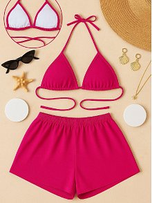 Kadın Fuşya Şortlu Belden Ve Boyundan Bağlamalı Bikini Takımı – Modern, Konforlu Ve Günlük Kombinlere Uygun