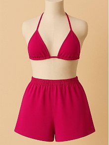 Kadın Fuşya Şortlu Belden Ve Boyundan Bağlamalı Bikini Takımı – Modern, Konforlu Ve Günlük Kombinlere Uygun