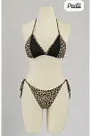 Kadın Siyah Ve Leopar Detaylı Yandan Bağlamalı Bikini Takımı – Modern, Konforlu Ve Günlük Kombinlere Uygun