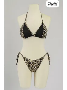 Kadın Siyah Ve Leopar Detaylı Yandan Bağlamalı Bikini Takımı – Modern, Konforlu Ve Günlük Kombinlere Uygun