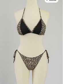 Kadın Siyah Ve Leopar Detaylı Yandan Bağlamalı Bikini Takımı – Modern, Konforlu Ve Günlük Kombinlere Uygun