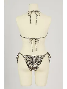Kadın Siyah Ve Leopar Detaylı Yandan Bağlamalı Bikini Takımı – Modern, Konforlu Ve Günlük Kombinlere Uygun