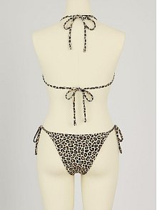 Kadın Siyah Ve Leopar Detaylı Yandan Bağlamalı Bikini Takımı – Modern, Konforlu Ve Günlük Kombinlere Uygun